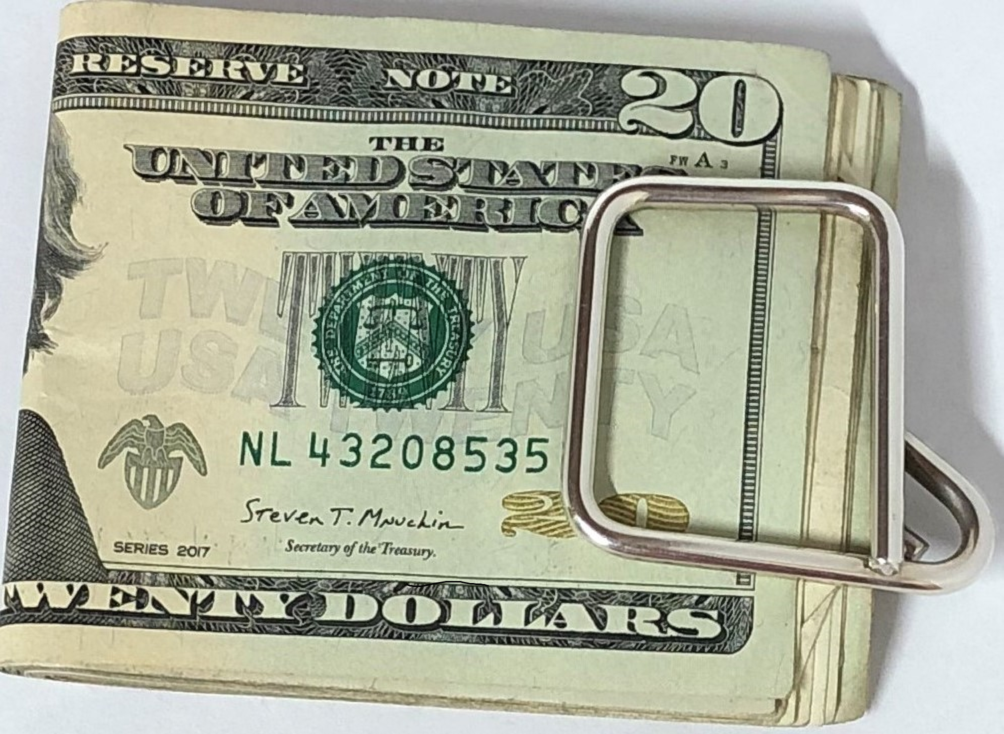 Thumbsquare Sterling Silver Money Clip - shown in use  