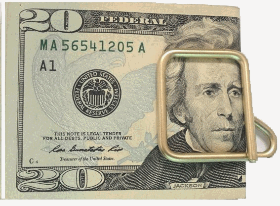 Thumbsquare Solid Brass Money clip shown in use